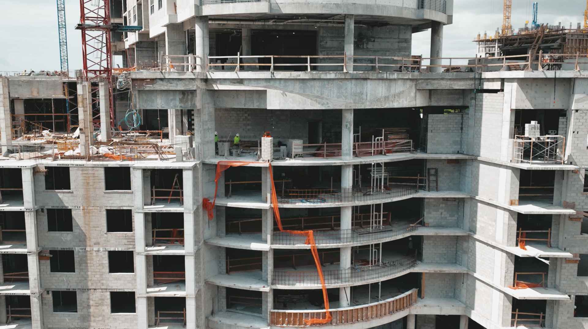 Drone aerial view of a multi-story construction site used for orthomosaic mapping in Florida